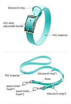 Custom Logo PVC chen Ewopeyen an kolye ak laisse ekipay mete mou PVC lachas chen kolye enpèmeyab chen laisse kolye